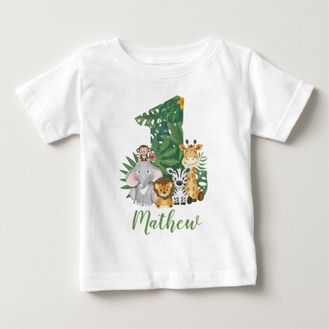 Vild Ett Baby 1:a födelsedagen Jungle Safari T-shi T Shirt (Framsida)