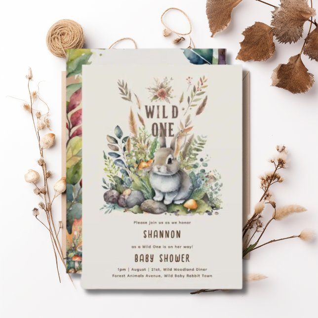 Vild Ett Baby Bunny Woodland Animals Rustic Inbjudningar (Skapare uppladdad)