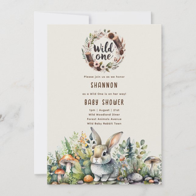 Vild Ett Baby Bunny Woodland Animals Rustic Inbjudningar (Framsida)