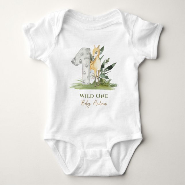 Vild Ett Baby-Hjort-skog, första födelsedag T Shirt (Framsida)