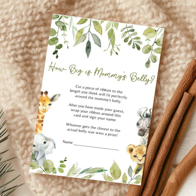 Vild ett babyskor Hur stort är Mommys Belly Game? (Wild One Safari Baby Shower Game)