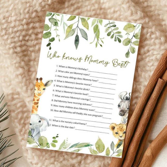 Vild Ett Bebis Shower Vem Känner Mamma Bäst-Spel (Wild One Safari Baby Shower Game)