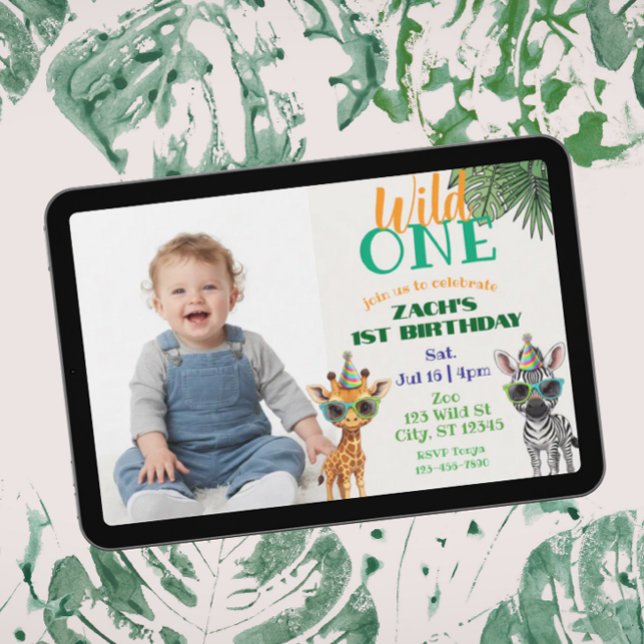Vild Ett Bild Fest Djur 1-årsdag Inbjudningar (Skapare uppladdad)