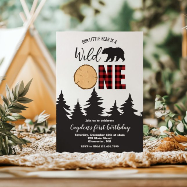 Vild ett björn Buffalo Play Första födelsedagen Inbjudningar (Skapare uppladdad)