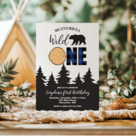 Vild Ett björnblått Buffalo Play Första födelsedag Inbjudningar