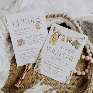 Vild ett Boho Safari All in One Baby Shower Inbjudningar