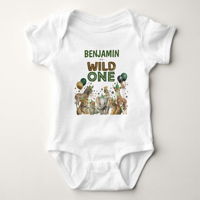 Vild Ett Boy Birthday Jungle Safari Party Animals T Shirt (Framsida)
