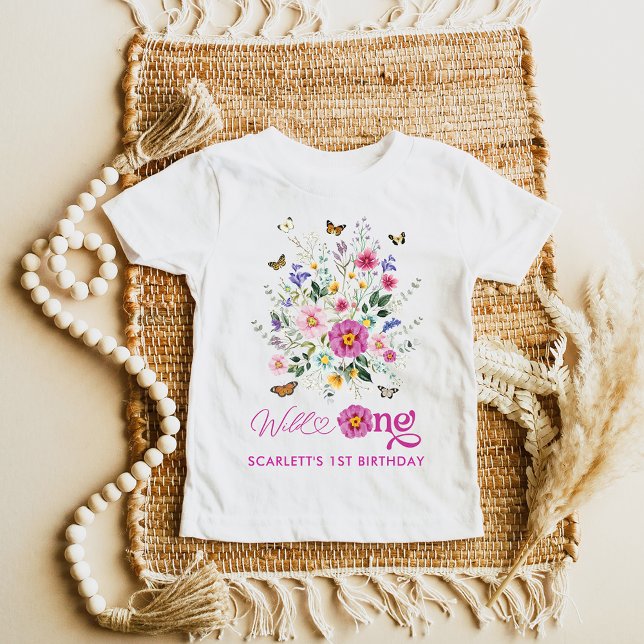 Vild ett Bright Wildblomma Girl 1:a födelsedagen T Shirt (Skapare uppladdad)