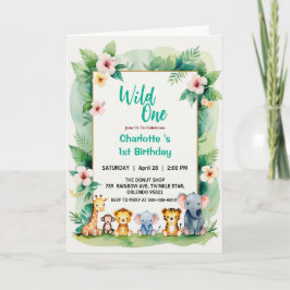 Vild Ett Cute Jungle Animal Barns första födelseda Inbjudan