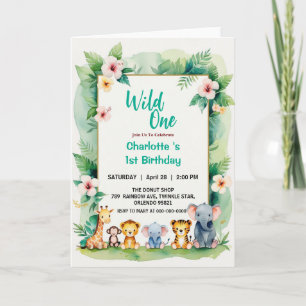 Vild Ett Cute Jungle Animal Barns första födelseda Inbjudan