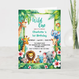 Vild Ett Cute Jungle Animal Barns första födelseda Inbjudan