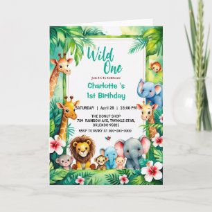 Vild Ett Cute Jungle Animal Barns första födelseda Inbjudan