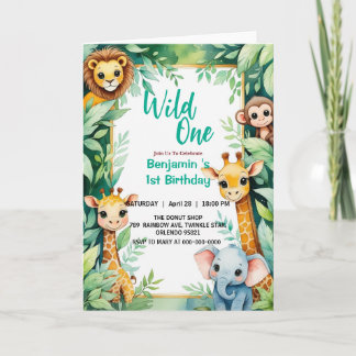 Vild Ett Cute Jungle Animal Barns första födelseda Inbjudan