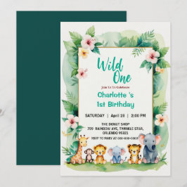 Vild Ett Cute Jungle Animal Barns första födelseda Inbjudningar