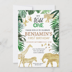 Vild Ett Cute Jungle Animal Barns första födelseda Inbjudningar