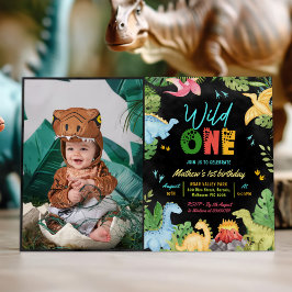 Vild ett Dino Party Dinosaur 1:a födelsedag foto Inbjudningar