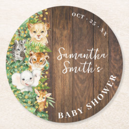 Vild ett Djur Rustic Safari Baby Shower Underlägg Papper Rund