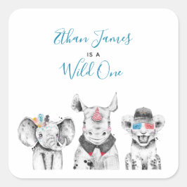 Vild Ett djur Safari Black White Birthday Fyrkantigt Klistermärke