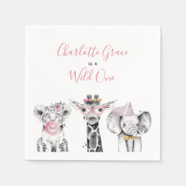 Vild Ett djur Safari Black White Rosa Birthday Pappersservett