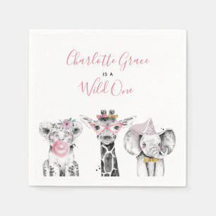 Vild Ett djur Safari Black White Rosa Birthday Pappersservett