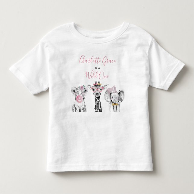 Vild Ett djur Safari Black White Rosa Birthday T Shirt (Framsida)