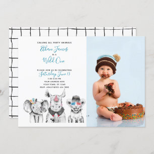 Vild Ett djur Safari Pojke 1:a födelsedagsfoto Inbjudningar