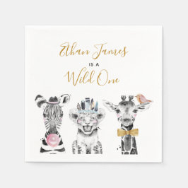 Vild Ett Djurssafari Black White Guld-födelsedag Pappersservett