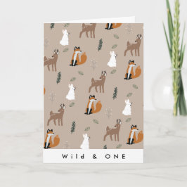 Vild Ett födelsedag Forest Animals Mönster Brown Kort
