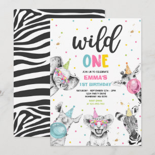 Vild Ett födelsedag Guld Safari Jungle Animals Par Inbjudningar