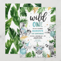 Vild Ett födelsedag Guld Safari Jungle Animals Par