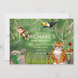 Vild Ett födelsedag Jungle Animals Party Inbjudningar