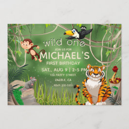 Vild Ett födelsedag Jungle Animals Party Inbjudningar