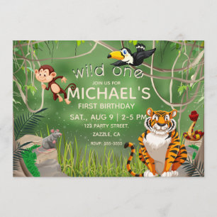Vild Ett födelsedag Jungle Animals Party Inbjudningar