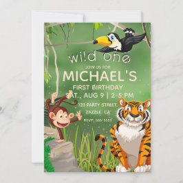 Vild Ett födelsedag Jungle Animals Party Inbjudningar