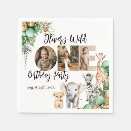 Vild Ett födelsedag Safari Animal Photo Pappersservett
