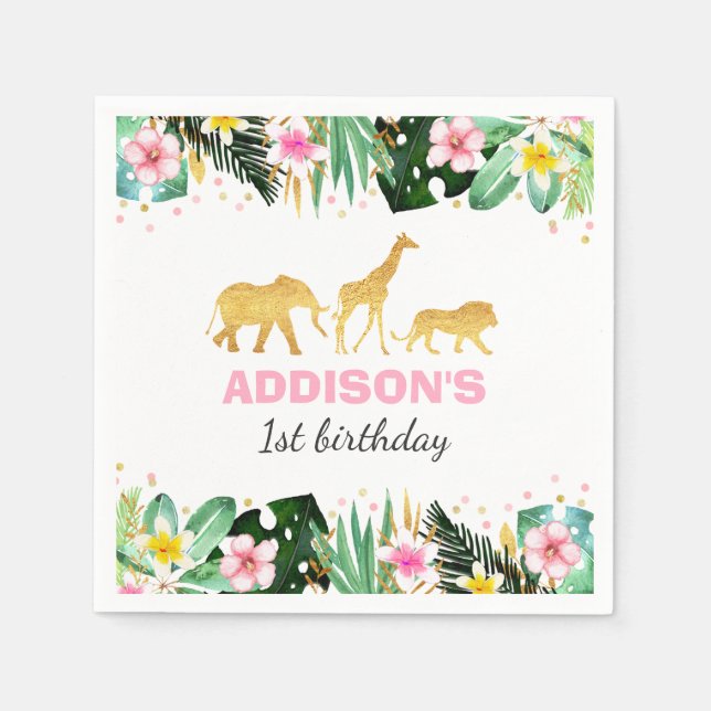 Vild Ett födelsedag ungle Animals Napkin Pappersservett (Framsidan)