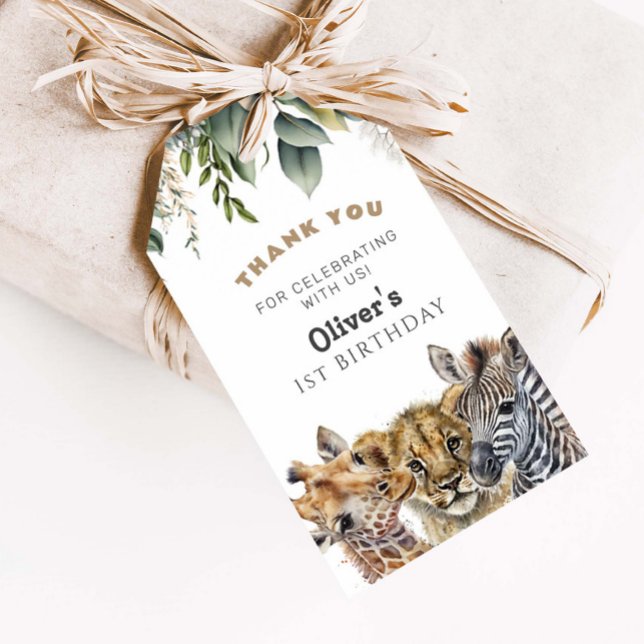 Vild Ett födelsedagsbarn Safari Animals Tack Gi Presentetikett (Skapare uppladdad)
