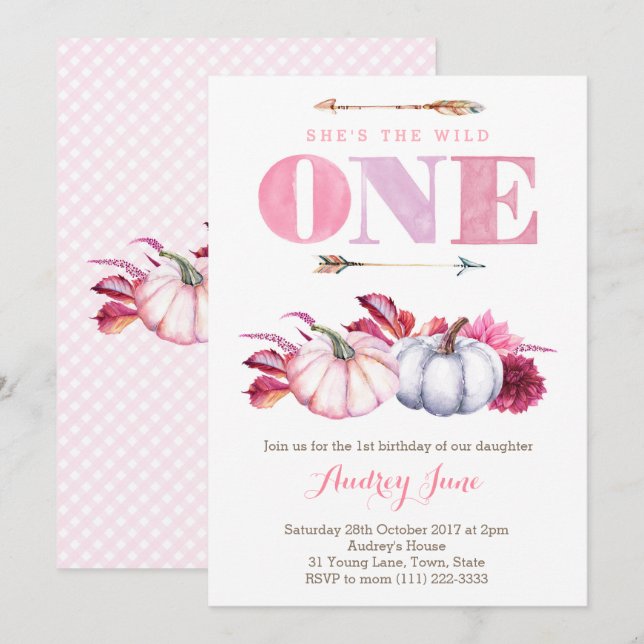 Vild ETT Födelsedagsfest, Fall 1:a födelsedag Inbjudningar (Fram/baksida)