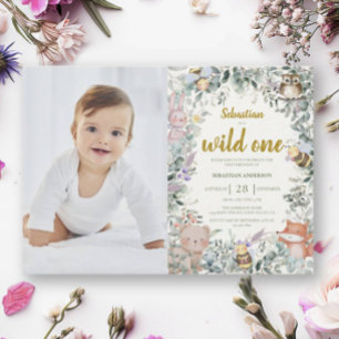 Vild Ett Forest Cute Animals Boho Boy 1st Birthday Inbjudningar
