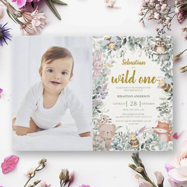 Vild Ett Forest Cute Animals Boho Boy 1st Birthday Inbjudningar (Skapare uppladdad)