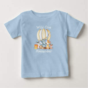 Vild Ett första födelsedag av safari-djur, blått T Shirt