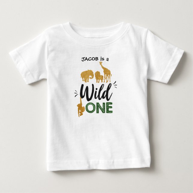 Vild ett första födelsedag Djur Black Guld T-Shirt (Framsida)