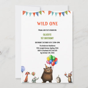Vild Ett första födelsedag Safari Animals Cute Kid Inbjudningar