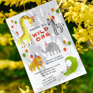 Vild Ett första födelsedag Safari Animals Cute Kid Inbjudningar