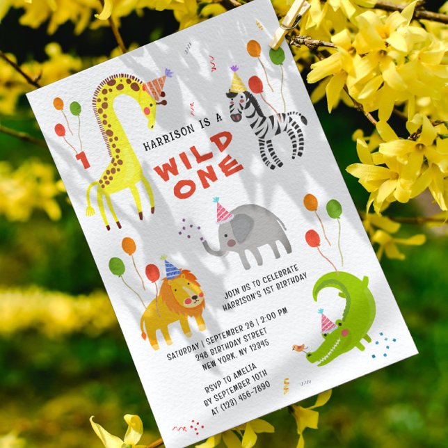 Vild Ett första födelsedag Safari Animals Cute Kid Inbjudningar (Skapare uppladdad)