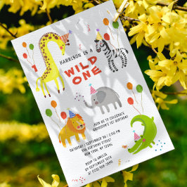 Vild Ett första födelsedag Safari Animals Cute Pho Inbjudningar