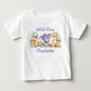 Vild Ett första födelsedag Safari Animals Lila B T Shirt