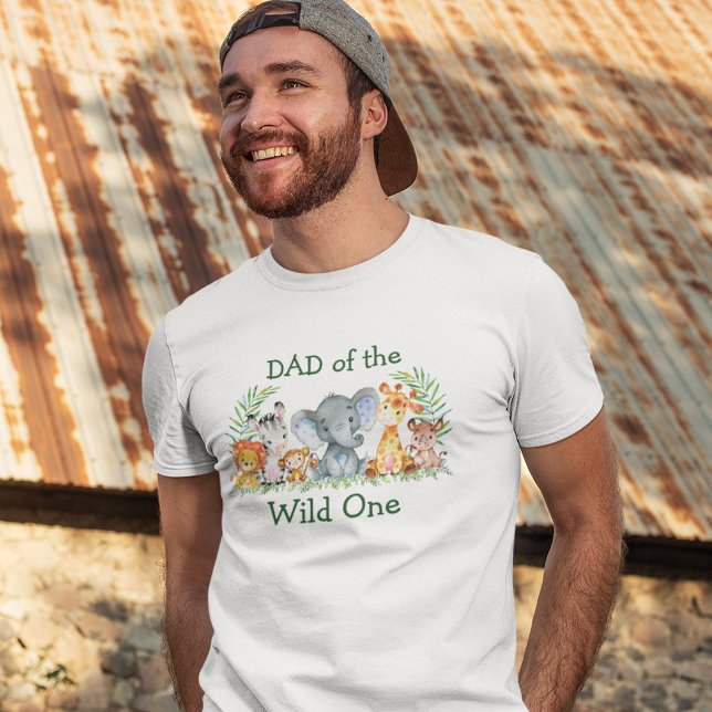 Vild Ett första födelsedag Safari Animals Pappa T Shirt (Customize to change text color. Many sizes & styles to choose from.)