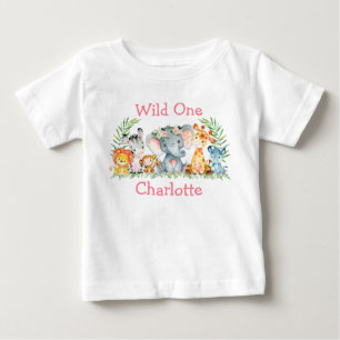 Vild Ett första födelsedag Safari Animals Rosa F T Shirt