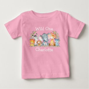 Vild Ett första födelsedag Safari Animals Rosa T Shirt